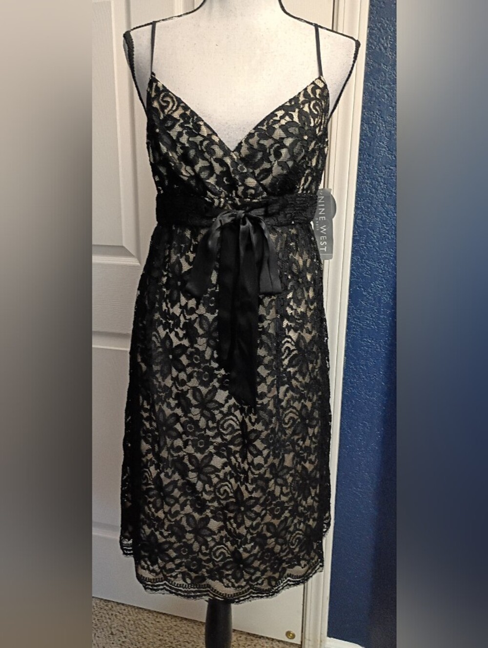Nine West Black Lace Overlay Slip Dress
